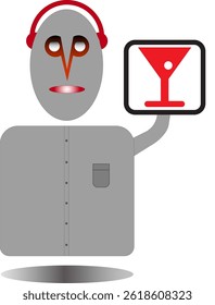 Man with headphones serving drinks