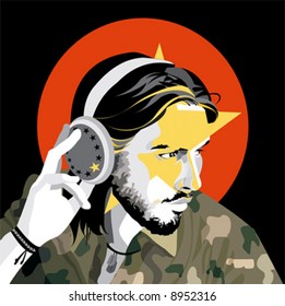 man with headphones and star
