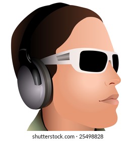 hombre con audífonos y vectores de gafas de sol