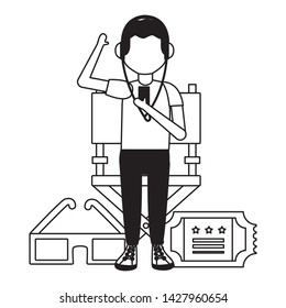 man with headphones ticket and 3d glasses cinema vector illustration