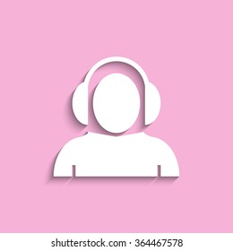 Man with headphones. Vector icon.
