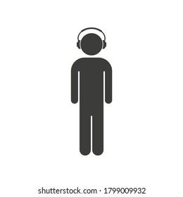 Man with headphones vector icon. Listening to music pictogram.
