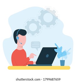 Man in headphones working from home. Home office concept
