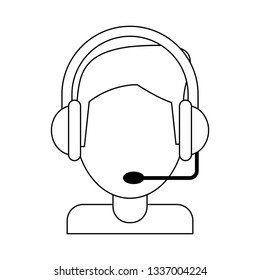 Man with headset avatar symbol in black and white