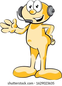 Man with headset. Conceptual image about customer service, support and online help. Vector illustration in cartoon style available in EPS 10.