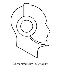 Man with a headset icon. Outline illustration of man with a headset vector icon for web