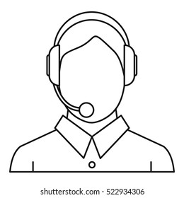 Man with a headset icon. Outline illustration of man with a headset vector icon for web