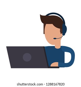 man with headset and laptop