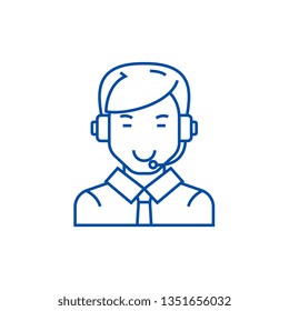 Man with headset line icon concept. Man with headset flat  vector symbol, sign, outline illustration.