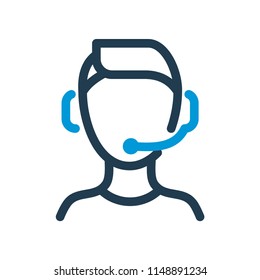 Man in headset, support line icon.