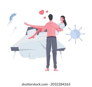 Composición de la salud del hombre con pareja que va a hacer la ilustración del vector plano del amor
