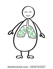 Man with healthy Lungs. Vector illustration of healthy lungs and a human silhouette drawn with a single line. The concept of health and prevention of lung diseases