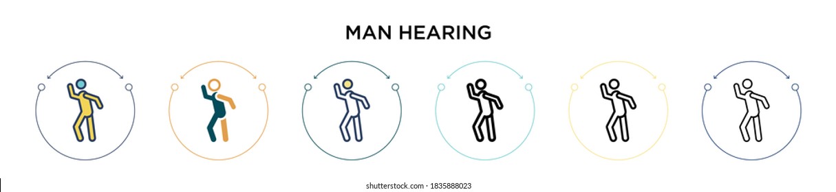 Man hearing icon in filled, thin line, outline and stroke style. Vector illustration of two colored and black man hearing vector icons designs can be used for mobile, ui, web