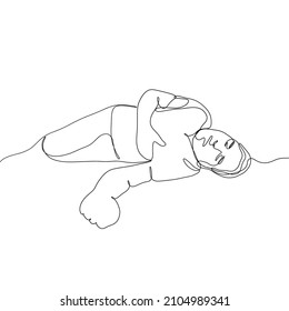 A man with a heart attack. One line hand drawn minimalist illustration. Vector illustration isolated on white background. 