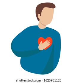 A man with a heart condition. Vector illustration