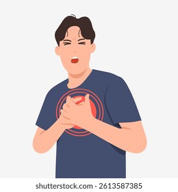 Man with heart disease. Vector design.