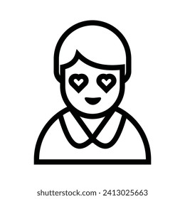 Man with heart shape at eye outline icons, minimalist vector illustration and transparent graphic element. Isolated on white background