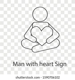 Man with heart sign concept on transparency background. Creative idea design. line vector illustration for template, brochure or presentation. 