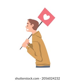 Man with Heart Sign as Social Media Follower and Subscriber Showing Adoration Vector Illustration