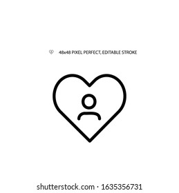 Man in the heart simple line icon vector illustration. Editable stroke. 48x48 Pixel Perfect.