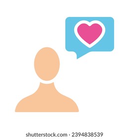 Man with heart in speech bubble. Friendship, love, relationship, letter, message, email, friend, beloved, couple, soul mate, soul mate, support, tenderness. Colorful icon on white background - Shutterstock ID 2394838539