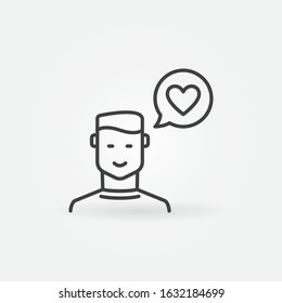 Man with Heart in Speech Bubble vector outline concept icon or design element
