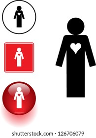 man with heart symbol sign and button