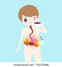 man with heartburn on the blue background
