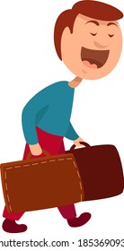 Man with heavy suitcase, illustration, vector on white background