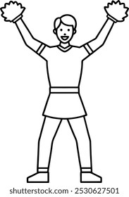 A man heerleading one line drawing. Vector line art of cheerleader. Outline cheerleader isolated on white background. cutout cheerleader. hand drawn design. vector illustration.