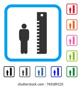 Man Height icon. Flat grey pictogram symbol inside a light blue rounded rectangle. Black, gray, green, blue, red, orange color additional versions of Man Height vector.