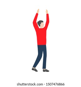 The man held up his hands. Flat cartoon character isolated on white background.