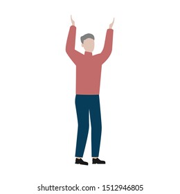 The man held up his hands.Flat cartoon character isolated on white background