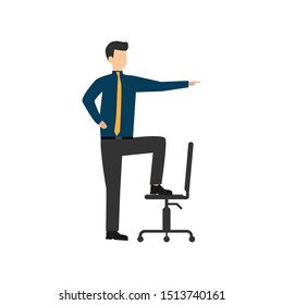 The man held out his hand. Man shows in front.Flat cartoon character isolated on white background