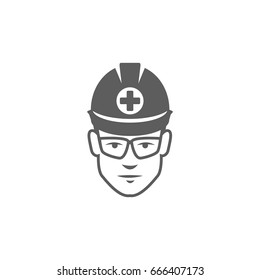 Man with helmet and glasses icon in trendy flat style isolated on white background. Symbol for your web site design, logo, app, UI. Vector illustration, EPS