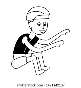 Man with helmet jetski ride position cartoon isolated vector illustration graphic design