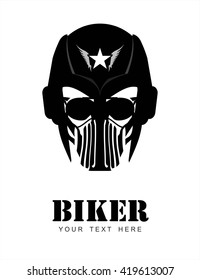 Man with the helmet, masker & sunglasses, Racer.Biker. Rider. Pilot. Head. Artwork. Warrior Mascot.  Suitable for team identity, insignia, mascot, sport team icon, apparel, biker community, etc .