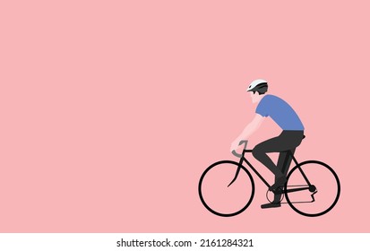 man with helmet on bicycle on pink background