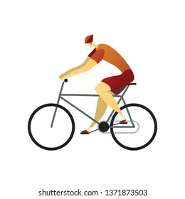 Man in a helmet riding a bicycle. Vector illustration.