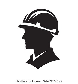 Man with Helmet Silhouette on White Background