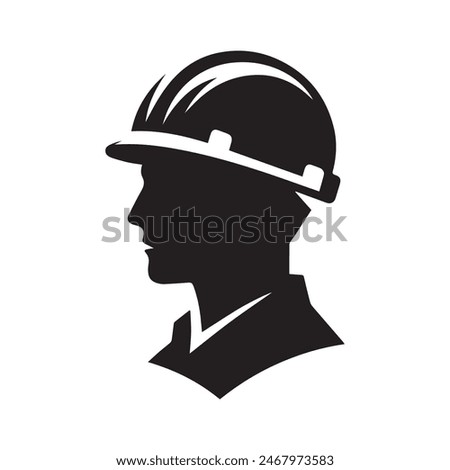 Man with Helmet Silhouette on White Background