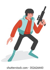 man in helmet with space gun
