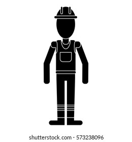 man with helmet uniform work professional contractor pictogram
