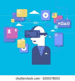 Man in helmet of virtual reality.Modern technologies.Vector illustration