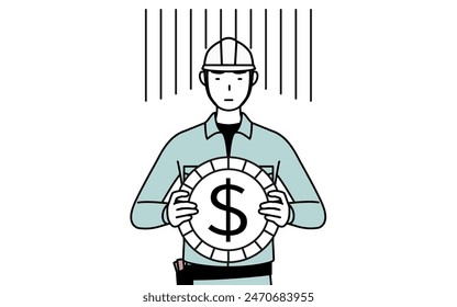 Man in helmet and workwear an image of exchange loss or dollar depreciation, Vector Illustration