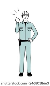 Man in helmet and workwear posing with guts, Vector Illustration