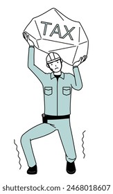 Man in helmet and workwear suffering from tax increases, Vector Illustration