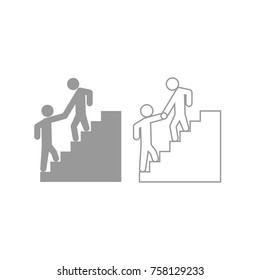 Man helping climb other man grey icon .