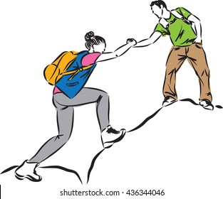 MAN HELPING TO CLIMB WOMAN CONCEPT ILLUSTRATION