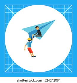 Man Helping Man to Get on Paper Airplane